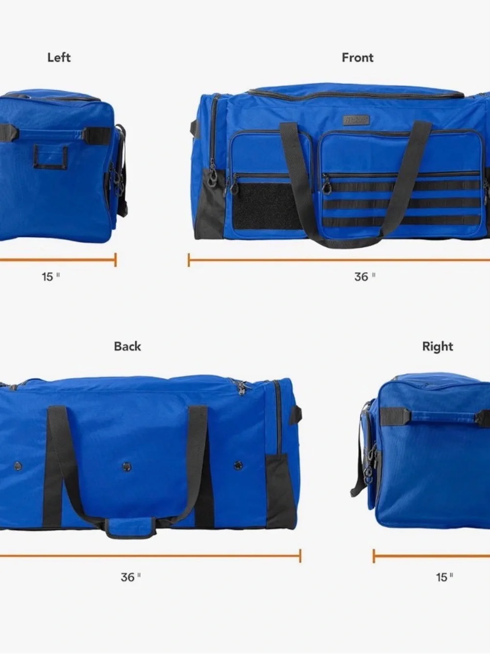 Blue 130L 36” Heavy duty XL Travel Duffel with Multiple Exterior Pockets